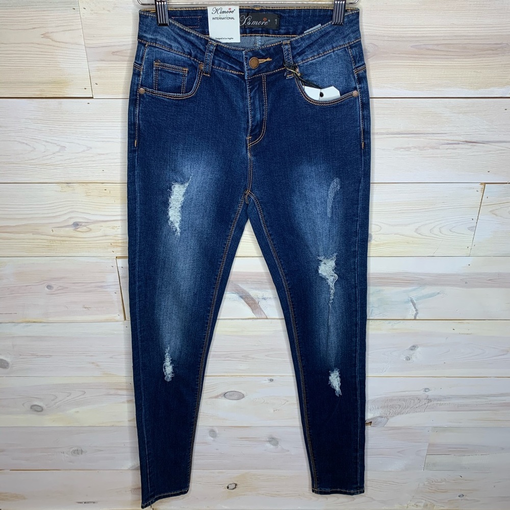 GS - Dark Washed Distressed Skinny Jeans Size 1 Size 3